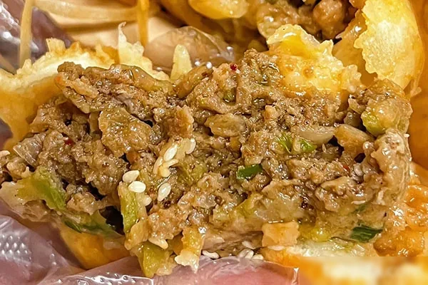 图片[1]-金丝牛肉饼（爆汁）实体店技术教学、爆汁牛肉馅、猪肉梅干菜馅-配方档案馆